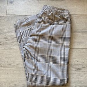 Grey Plaid Stretch Waist Pants